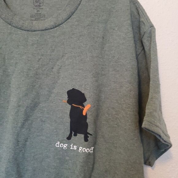 Dog is Good T-Shirt Mens Size M Medium Green "Never Camp Alone" 100% Cotton - Picture 2 of 16